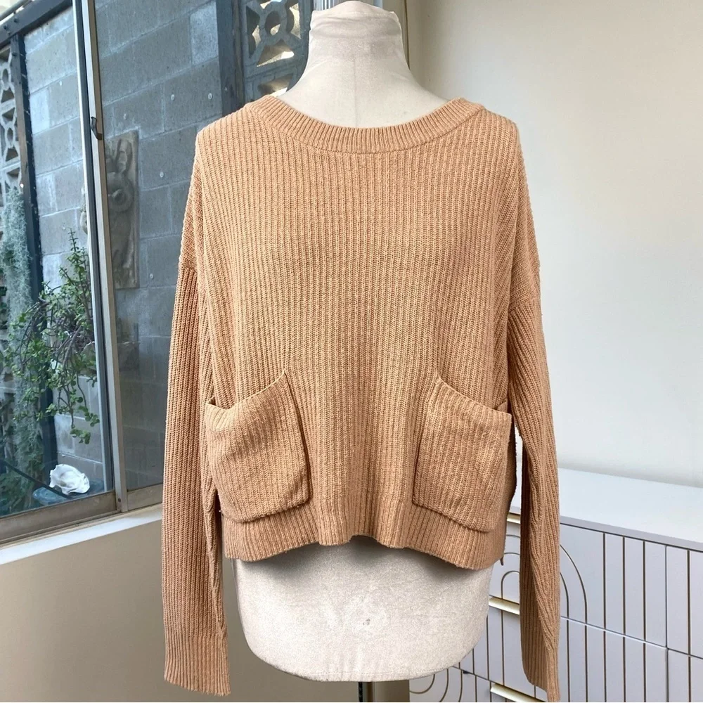 Madewell Ribbed Pocket Sweater in Camel Blush, Size S